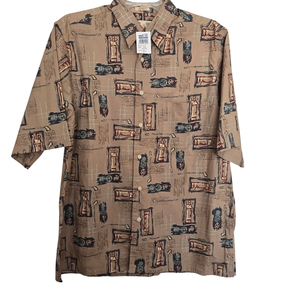 NWT Reyn Spooner Pro Tour Brown Graphic Golf Men's Hawaiian Shirt